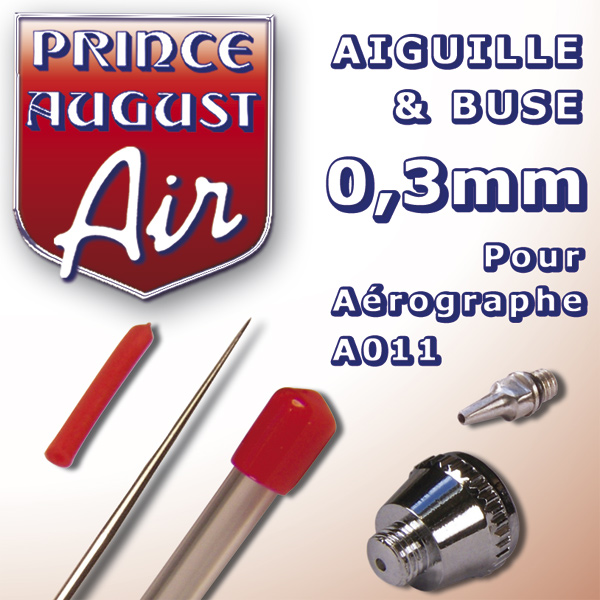 Aiguille et buse de 0,3mm pour aérographe double action A011 > PRINCE AUGUST AA023